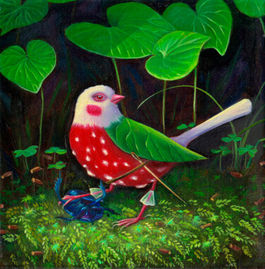 Painting titled "Forest Bandit" by Julia Kuzina, Original Artwork, Oil Mounted on Wood Stretcher frame