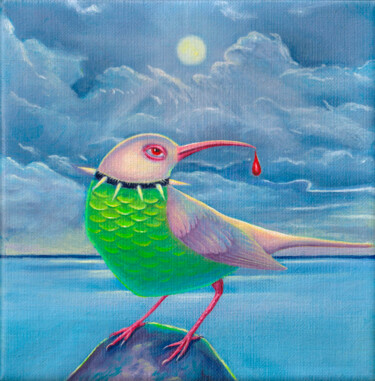 Pintura titulada "Chupacabra bird" por Julia Kuzina, Obra de arte original, Oleo Montado en Bastidor de camilla de madera