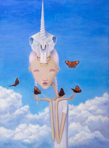 Картина под названием "The peacock butterf…" - Julia Kuzina, Подлинное произведение искусства, Масло Установлен на Деревянна…