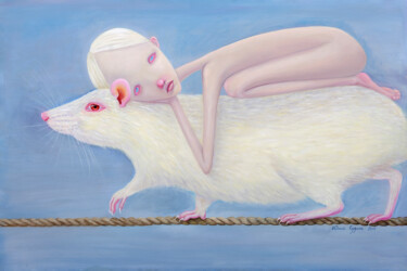 Painting titled "Stability" by Julia Kuzina, Original Artwork, Oil Mounted on Wood Stretcher frame