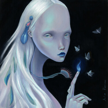 Painting titled "Lost Souls Catcher" by Julia Kuzina, Original Artwork, Oil Mounted on Wood Stretcher frame