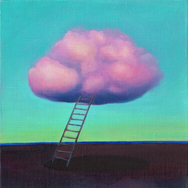 Painting titled "Pink cloud" by Julia Kuzina, Original Artwork, Oil Mounted on Wood Stretcher frame