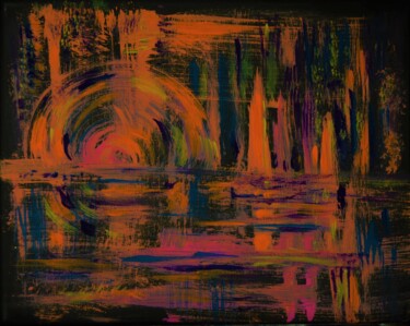 Schilderij getiteld "Orange Night, Abstr…" door Julia Leon, Origineel Kunstwerk, Acryl Gemonteerd op Frame voor houten branc…