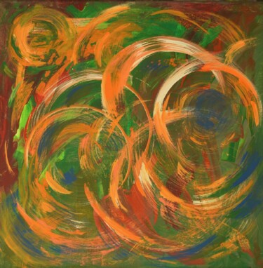 Painting titled "Circles. Abstract." by Julia Leon, Original Artwork, Acrylic Mounted on Wood Stretcher frame