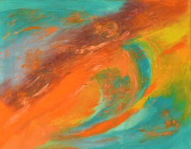 Painting titled "That Day Sunset. Ab…" by Julia Leon, Original Artwork, Acrylic Mounted on Wood Stretcher frame