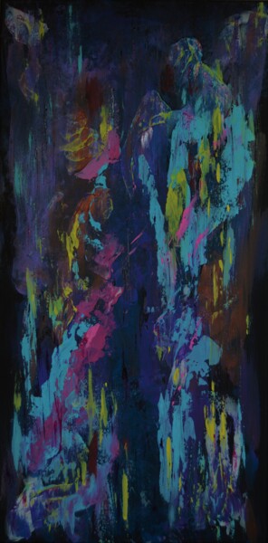 제목이 "Vertical Blue Abstr…"인 미술작품 Julia Leon로, 원작, 아크릴 나무 들것 프레임에 장착됨