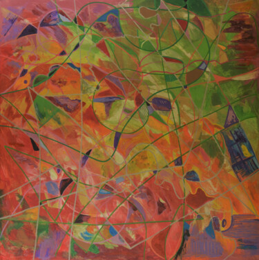 Картина под названием "Emotions II, Red Gr…" - Julia Leon, Подлинное произведение искусства, Акрил Установлен на Деревянная…