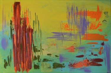 Картина под названием "Pond, inspired by M…" - Julia Leon, Подлинное произведение искусства, Акрил Установлен на Деревянная…