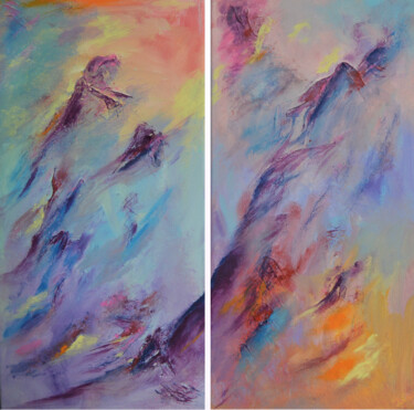 Картина под названием "Sunrise in Mountain…" - Julia Leon, Подлинное произведение искусства, Акрил Установлен на Деревянная…