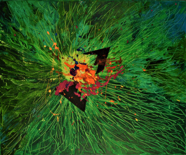 Malarstwo zatytułowany „Impulse II, Green.…” autorstwa Julia Leon, Oryginalna praca, Akryl Zamontowany na Drewniana rama nos…