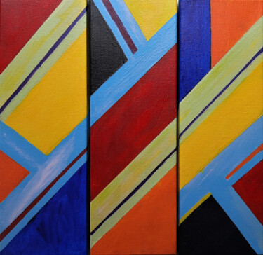 「Geometric abstract…」というタイトルの絵画 Julia Leonによって, オリジナルのアートワーク, アクリル ウッドストレッチャーフレームにマウント