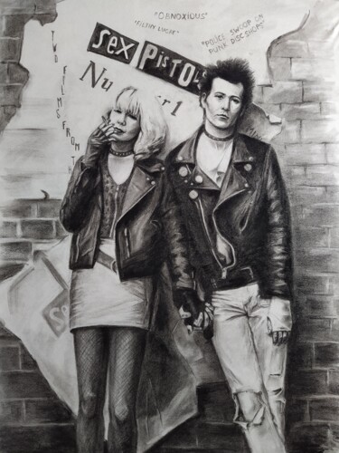 Dibujo titulada "Sex Pistols" por Julia Lihina, Obra de arte original, Carbón