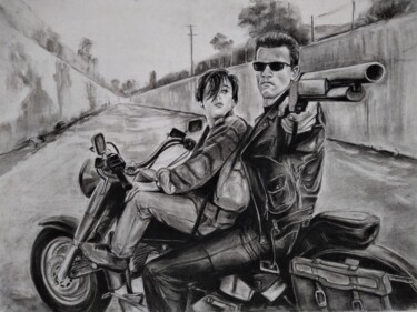 Drawing titled "Terminator-2, Arnol…" by Julia Lihina, Original Artwork, Charcoal