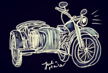Arts numériques intitulée "Retro Motorrad" par Julia Maier, Œuvre d'art originale, Peinture numérique