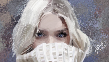 Digitale Kunst mit dem Titel "Winter 🥶 Blonde Frau" von Julia Maier, Original-Kunstwerk, Digitale Malerei