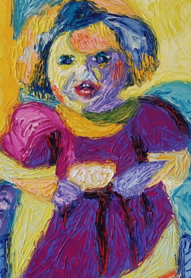 Malarstwo zatytułowany „Радость куклы 3 Pou…” autorstwa Julia Musina, Oryginalna praca, Olej Zamontowany na Drewniana rama n…