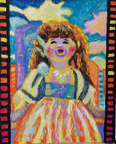 Painting titled "Радость куклы 6. Jo…" by Julia Musina, Original Artwork, Oil Mounted on Wood Stretcher frame