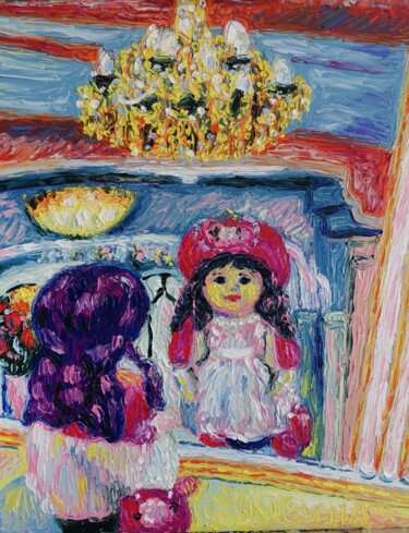 Painting titled ""Радость куклы 11 С…" by Julia Musina, Original Artwork, Oil Mounted on Wood Stretcher frame
