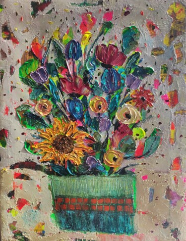Painting titled "Abstract flowers im…" by Julia Ozerova, Original Artwork, Oil