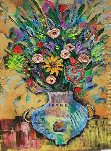 Painting titled "Impressive flowers…" by Julia Ozerova, Original Artwork, Oil
