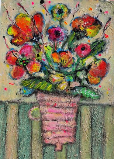 Painting titled "Textured flowers ar…" by Julia Ozerova, Original Artwork, Oil