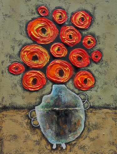 Ζωγραφική με τίτλο "3d roses painting t…" από Julia Ozerova, Αυθεντικά έργα τέχνης, Λάδι