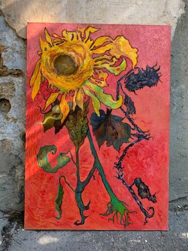 Painting titled "Sunflowers" by Julia Pirogova, Original Artwork, Oil Mounted on Wood Panel