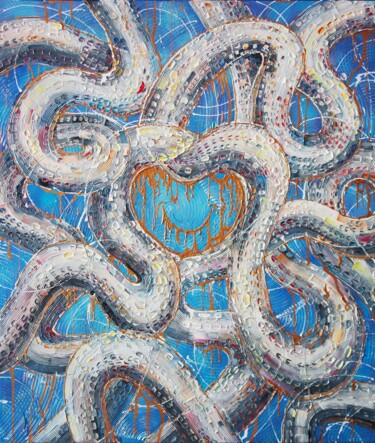 Malerei mit dem Titel "Snake#0" von Julia Ptl, Original-Kunstwerk, Öl