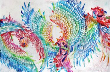 Картина под названием "Parrot" - Julia Ptl, Подлинное произведение искусства, Масло Установлен на Деревянная рама для носилок