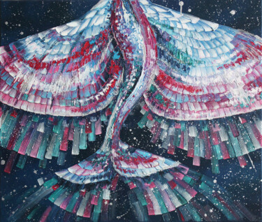 Painting titled "Flying Fish#2" by Julia Ptl, Original Artwork, Acrylic Mounted on Wood Stretcher frame