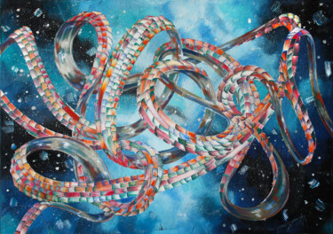 Painting titled "SpaceQuama" by Julia Ptl, Original Artwork, Oil Mounted on Wood Stretcher frame