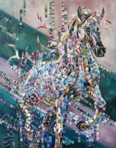 Malerei mit dem Titel "Horse" von Julia Ptl, Original-Kunstwerk, Öl Auf Keilrahmen aus Holz montiert