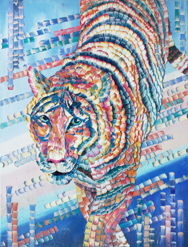 Peinture intitulée "Tiger" par Julia Ptl, Œuvre d'art originale, Huile Monté sur Châssis en bois