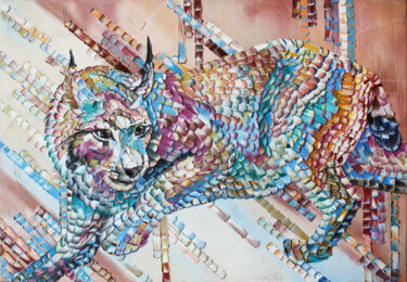 Malarstwo zatytułowany „Bobcat” autorstwa Julia Ptl, Oryginalna praca, Olej Zamontowany na Drewniana rama noszy