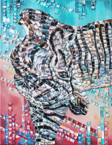 Картина под названием "Zebra" - Julia Ptl, Подлинное произведение искусства, Масло Установлен на Деревянная рама для носилок