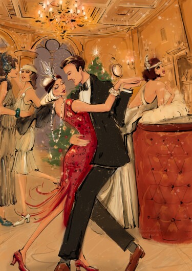 Digital Arts titled "New Year’s Ball" by Julia Shchedrova, Original Artwork, Digital Painting