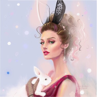 Digital Arts titled "The year of a rabbit" by Julia Shchedrova, Original Artwork, Digital Painting