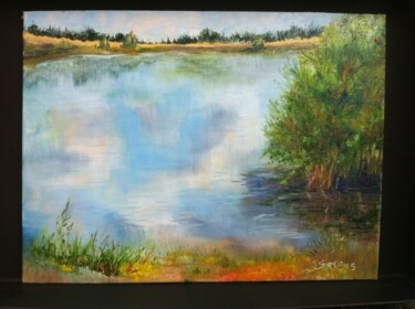 Painting titled "Cloudy Lake" by Julia Stevens, Original Artwork