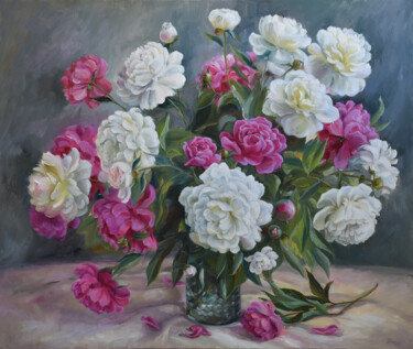 Painting titled "Peonies" by Julia Tomesko, Original Artwork, Oil