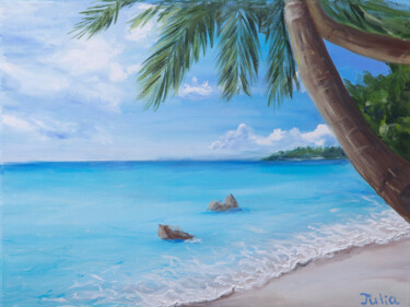 Schilderij getiteld "Blue lagoon oil sea…" door Julia Valova, Origineel Kunstwerk, Olie