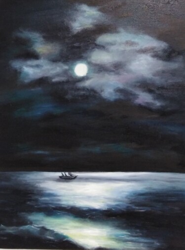 Pittura intitolato "Night landscape pai…" da Julia Valova, Opera d'arte originale, Olio