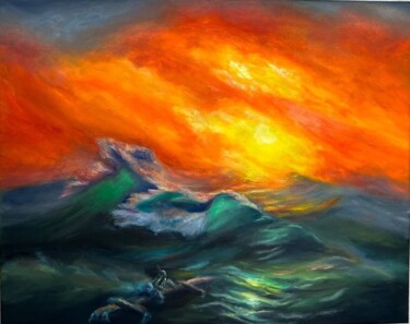 Painting titled "Oil seascape 9th wa…" by Julia Valova, Original Artwork, Oil Mounted on Wood Stretcher frame