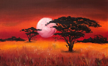 「African Sunset」というタイトルの絵画 Julia Valovaによって, オリジナルのアートワーク, オイル
