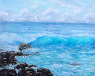Painting titled "Sea #11" by Julia Valova, Original Artwork, Oil Mounted on Cardboard