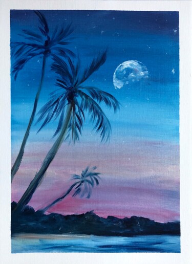 Картина под названием "Evening on the beach" - Julia Valova, Подлинное произведение искусства, Масло