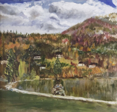 Malarstwo zatytułowany „The Julian Alps, Ib…” autorstwa Julia Vedrina, Oryginalna praca, Olej Zamontowany na Drewniana rama…