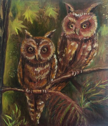 Painting titled "Original Night Owls" by Julia Vedrina, Original Artwork, Acrylic