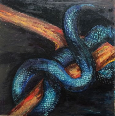 Painting titled "Blue Snake" by Julia Vedrina, Original Artwork, Oil