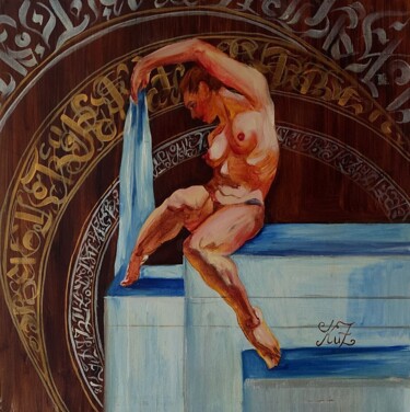 Painting titled "Greek woman in bath" by Julia Vedrina, Original Artwork, Oil