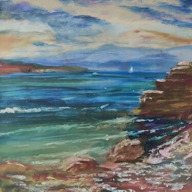 Painting titled "Sea Cliff Mountains…" by Julia Vedrina, Original Artwork, Oil